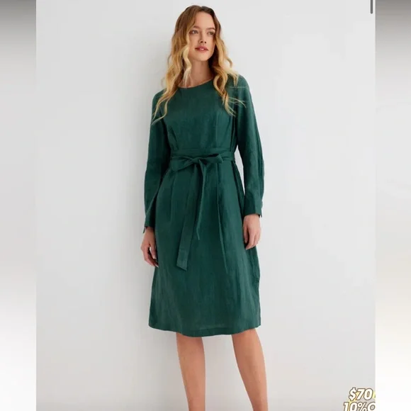 GREEN LINEN DRESS GRAE COVE ADEN COASTAL COWGIRL CABINCORE - Picture 6 of 6